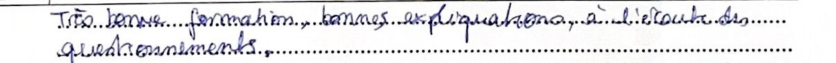 Avis manuscrit d'un stagiaire Compétence Réflexe
